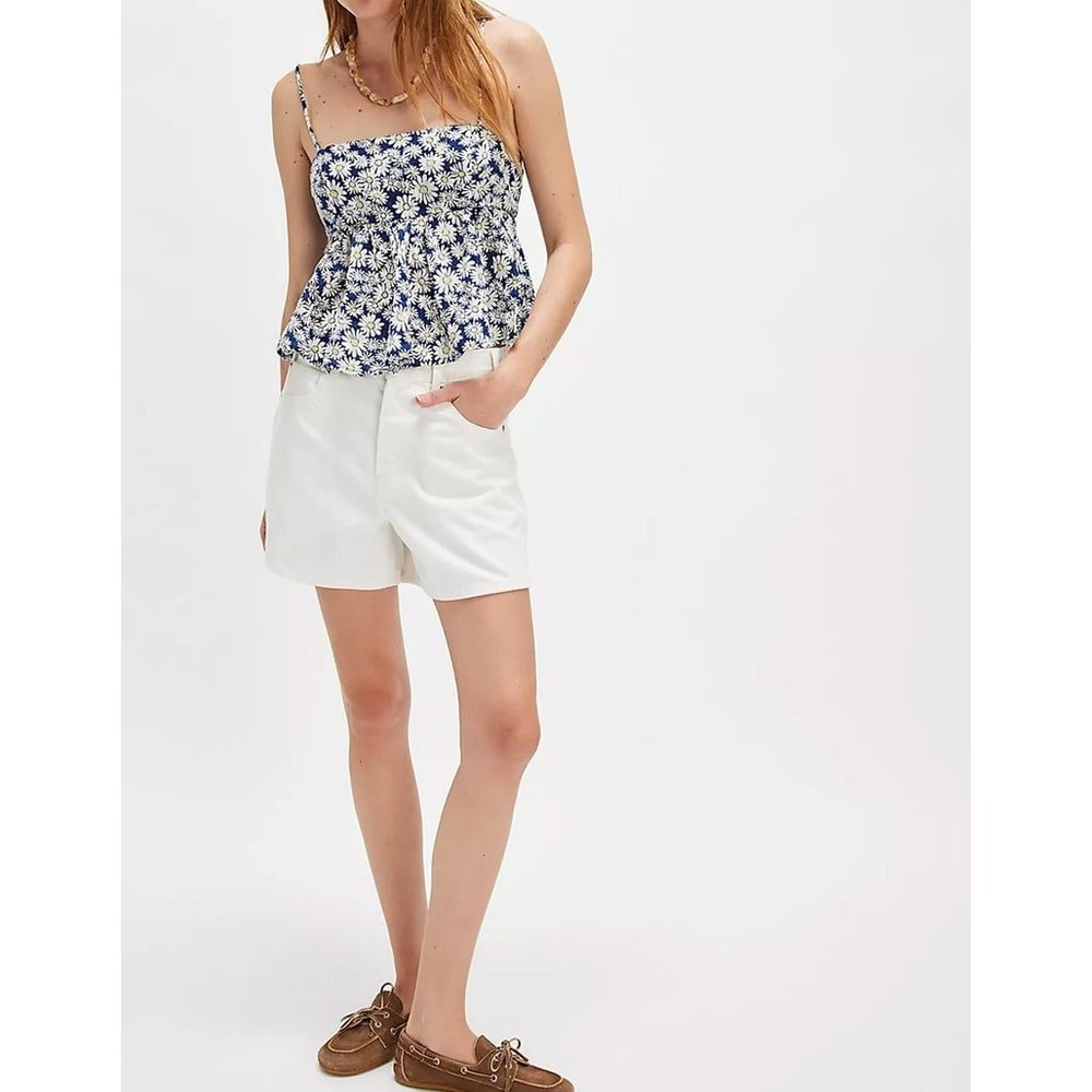 Free People Daisy Print Peplum Camisole Blue White Floral Tie Back Top Size M - Picture 3 of 6